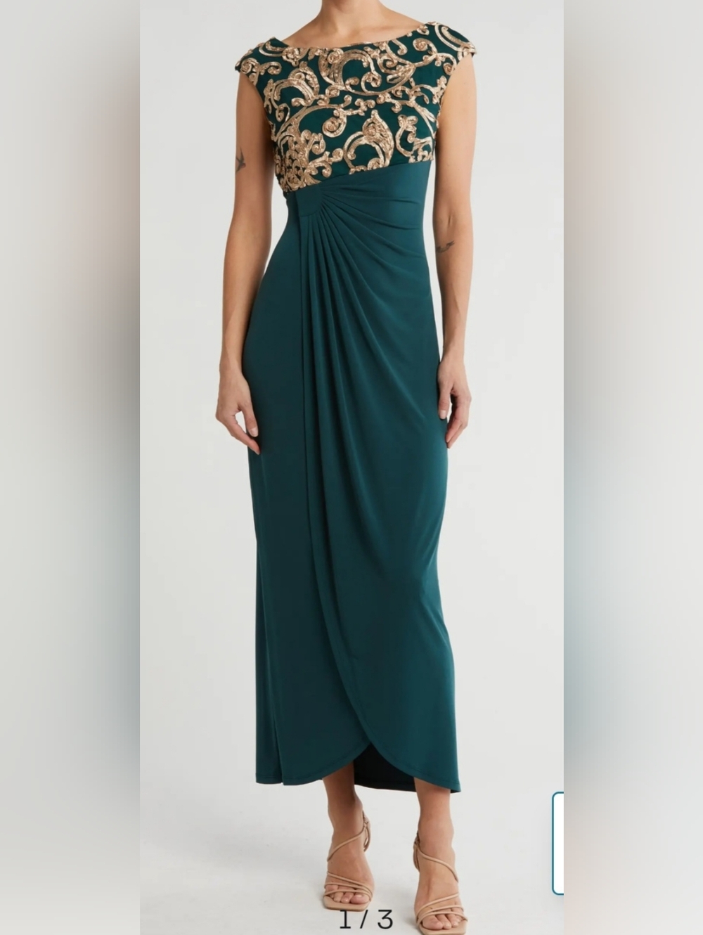 connected apparel Teal Maxi Dress with Gold Embroidered Bodice